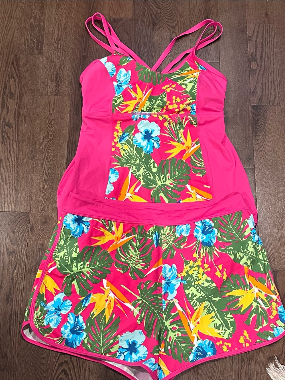 Women’s Plus Pink Tropical Floral Tankini Swim Set